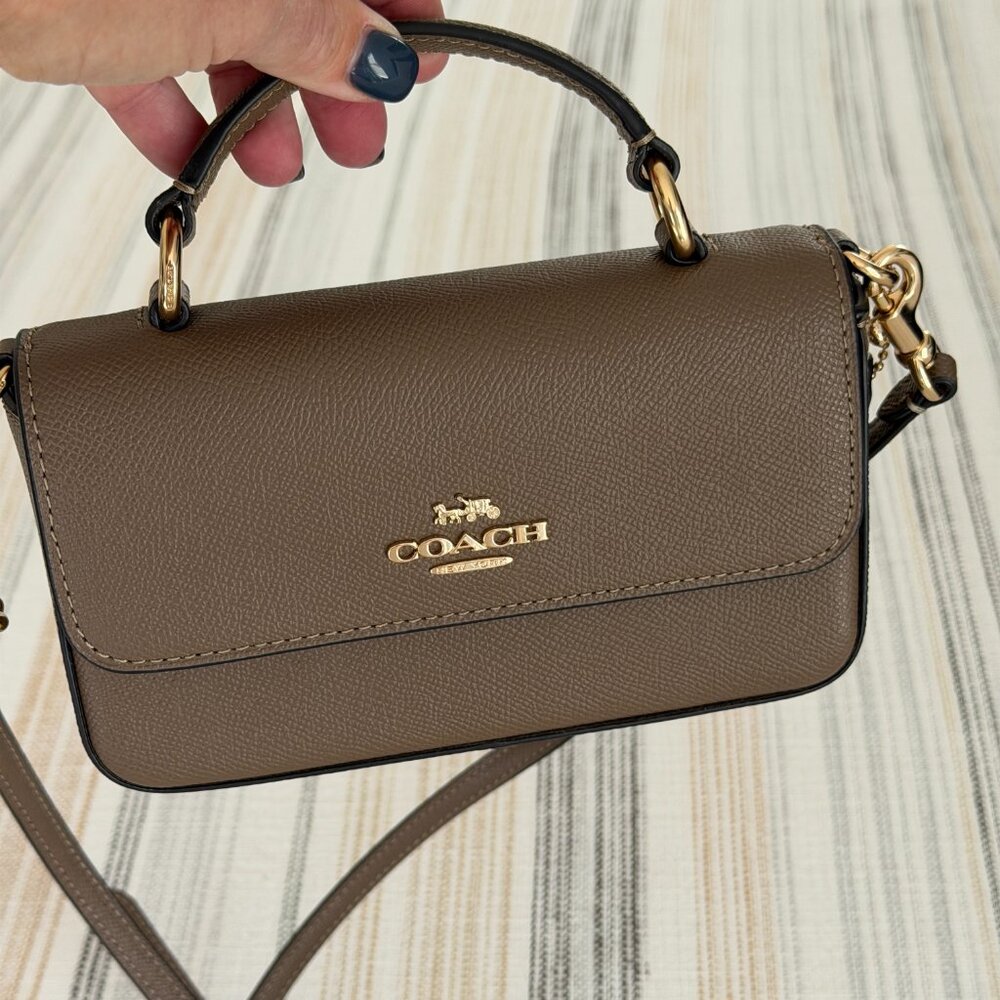 NWT Coach Mini Josie Top Handle Crossbody Bag In Dark Stone $298